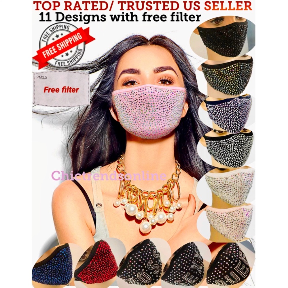 Bling sparkly rhinestone mask w/ filter